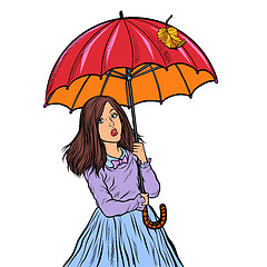 Image showing Autumn. girl with umbrella