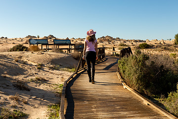 Image showing Tourist visitor to the desert and Mungo National Park