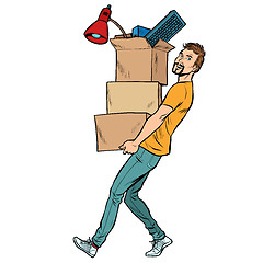 Image showing man with boxes moving