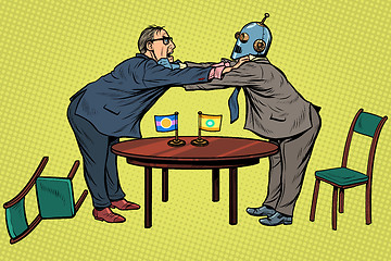 Image showing man versus robot. new technologies and progress concept. Fight opponents
