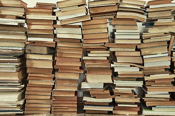 Image showing Wall of books piled up