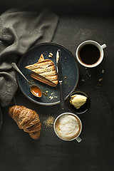 Image showing Breakfast with coffee and croissant