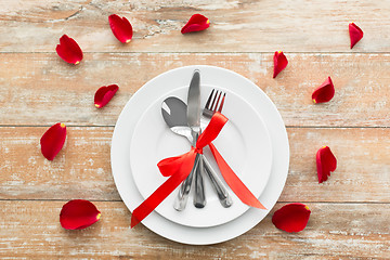 Image showing close up of table setting for valentines day