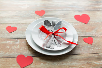 Image showing close up of table setting for valentines day