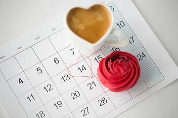 Image showing close up of calendar, coffee, cupcake and heart