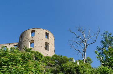 Image showing Tower of Borgholm castle ruin a landmark on the swedish island O