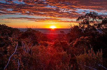 Image showing Glorious sunrise views to horizon across mountain ranges