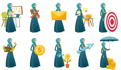 Image showing Muslim business woman vector illustrations set.