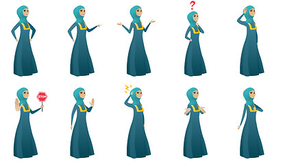 Image showing Muslim business woman vector illustrations set.
