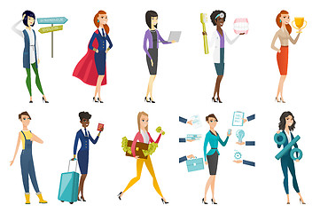 Image showing Business woman, stewardess, doctor profession set.