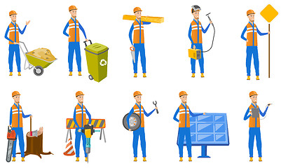 Image showing Caucasian builder vector illustrations set.