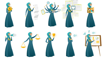 Image showing Muslim business woman vector illustrations set.