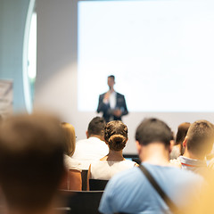 Image showing Male business speaker giving a talk at business conference event.