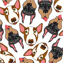 Image showing Vector illustration of the pattern of the mugs of the dogs doberman and bull terrier