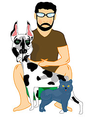 Image showing Man with pets on white background is insulated