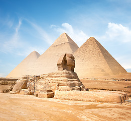 Image showing Great sphinx and pyramids