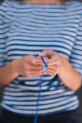 Image showing woman holding a internet cable in front of chalk drawing board