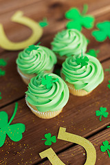 Image showing green cupcakes, horseshoes and shamrock