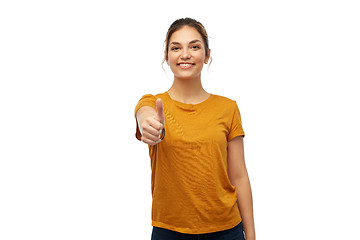 Image showing woman or teenage girl in t-shirt showing thumbs up