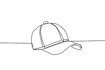 Image showing Baseball cap vector illustration on a white background. Continuous line drawing style.