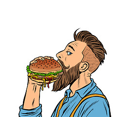 Image showing hipster man eating Burger