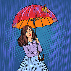 Image showing girl in the rain under an umbrella
