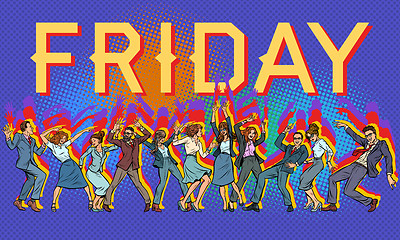Image showing Friday at the office. dancing businessmen and businesswomen