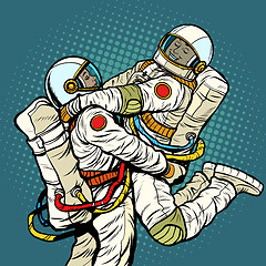 Image showing couple in love astronaut man and woman. love romance hugs