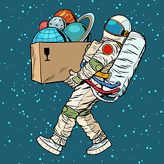 Image showing space exploration concept. astronaut takes the planet in a box