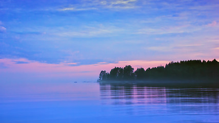 Image showing Lilac Seascape With Pink And Blue Clouds After Sunset