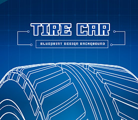 Image showing Car tire with tire marks on a blue background. Vector blueprint illustration