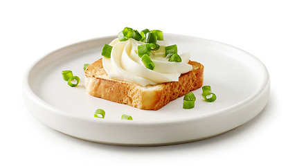 Image showing plate of toasted bread with cream cheese