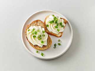 Image showing plate of toasted bread with cream cheese