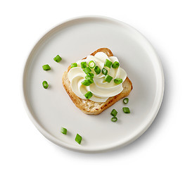 Image showing plate of toasted bread with cream cheese