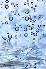 Image showing Clean water and water bubbles in blue