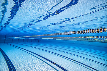 Image showing Olympic Swimming pool under water background.