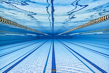 Image showing Olympic Swimming pool under water background.