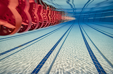 Image showing Olympic Swimming pool under water background.