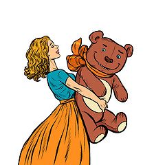 Image showing young woman and bear gift. Birthday. A celebration of love