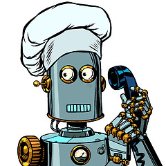 Image showing The robot cook takes the order menu, food delivery