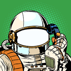 Image showing The astronaut is talking on the phone. empty spacesuit template