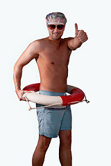 Image showing portrait of shirtless man standing against white background