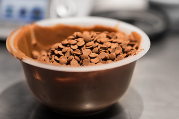 Image showing chocolate buttons in bowl at confectionery shop