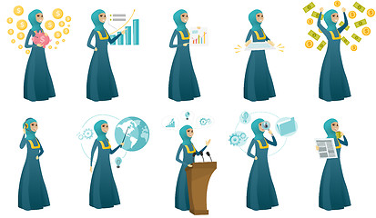 Image showing Muslim business woman vector illustrations set.