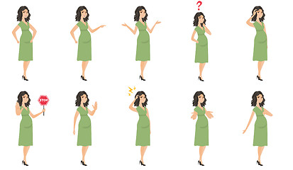 Image showing Caucasian pregnant woman vector illustrations set.