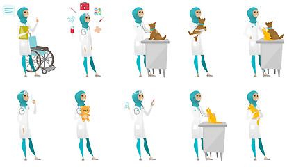 Image showing Muslim doctor vector illustrations set.