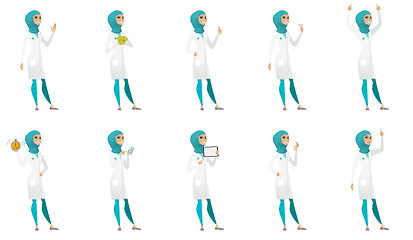 Image showing Muslim doctor vector illustrations set.