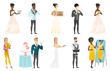 Image showing Bride and groom vector illustrations set.