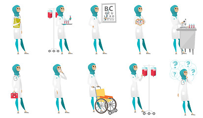 Image showing Muslim doctor vector illustrations set.