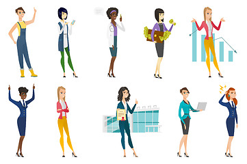 Image showing Business woman, stewardess, doctor profession set.